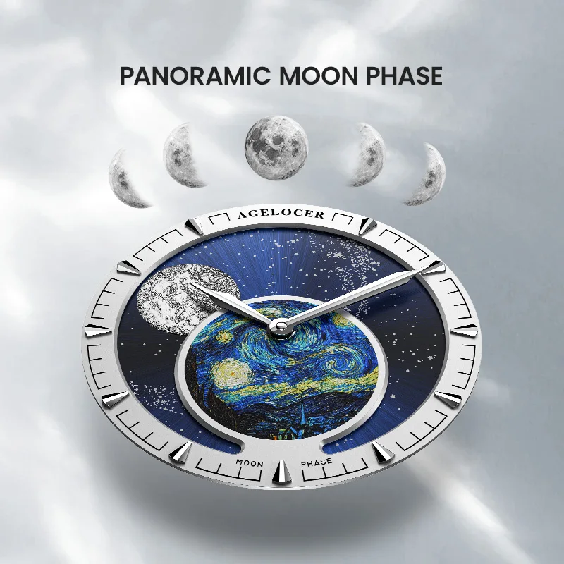 AGELOCER Original Astronomer Watch Van Gogh Oil Painting Men Luxury Automatic Mechanical Moon Phase Watch Birthday Gift for Men - Image 4