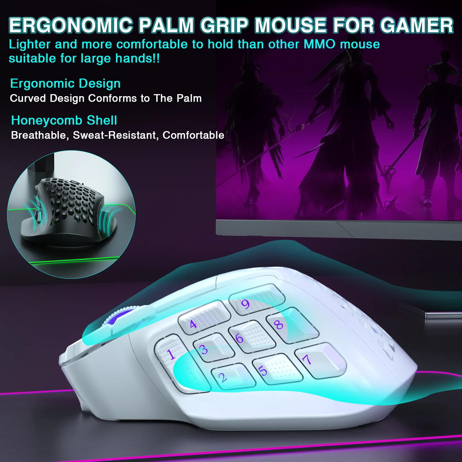 SOLAKAKA SM809 Pro Wireless MMO Gaming Mouse PAW3311 16 Side Buttons 24000 DPI RGB Honeycomb Programmable Macro Wireless mouse - Image 10
