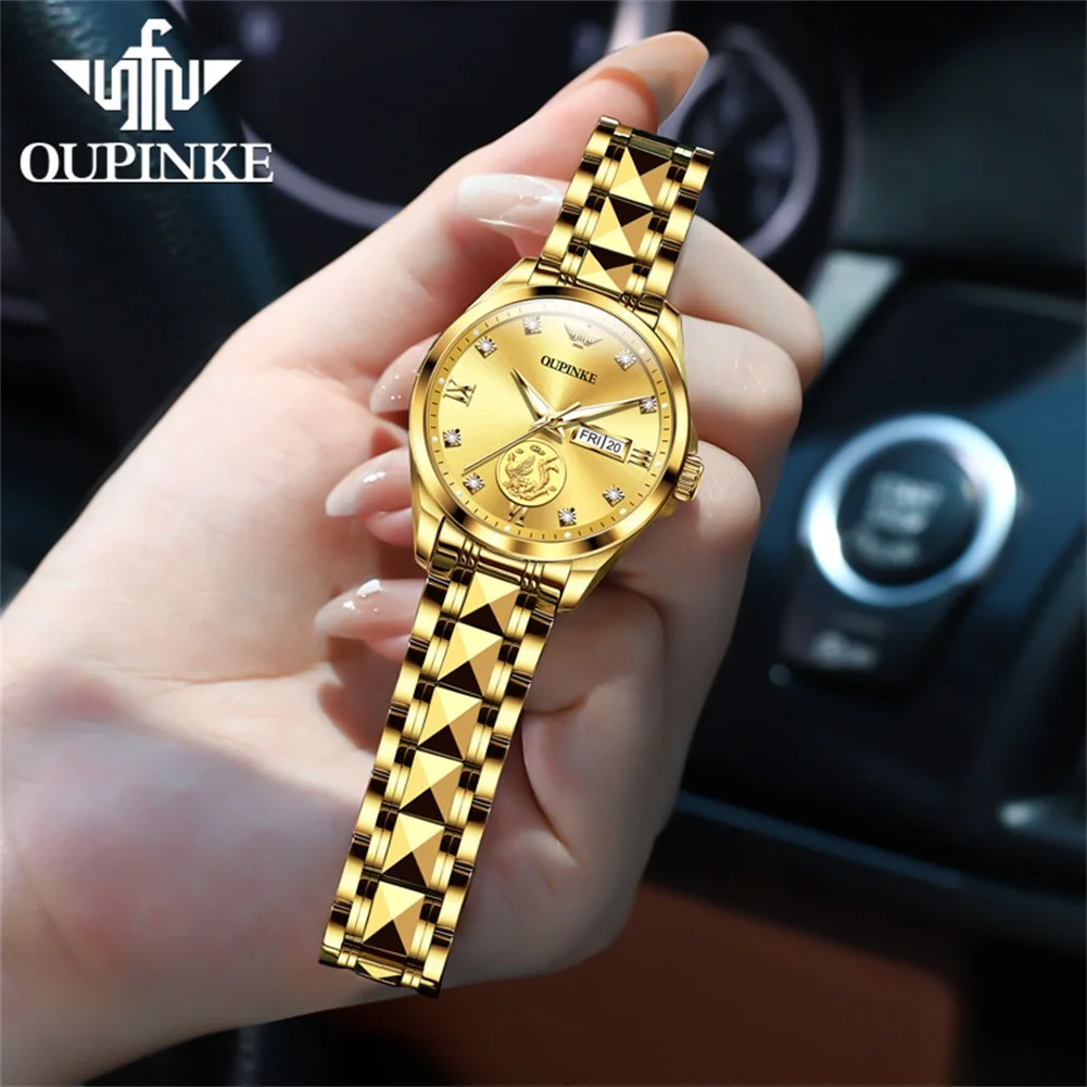OUPINKE 3259 Real Gold Automatic Mechanical Watch for Women Ladies Hand Clock Original Luxury Tungsten Steel Strap Watch Women - Image 4