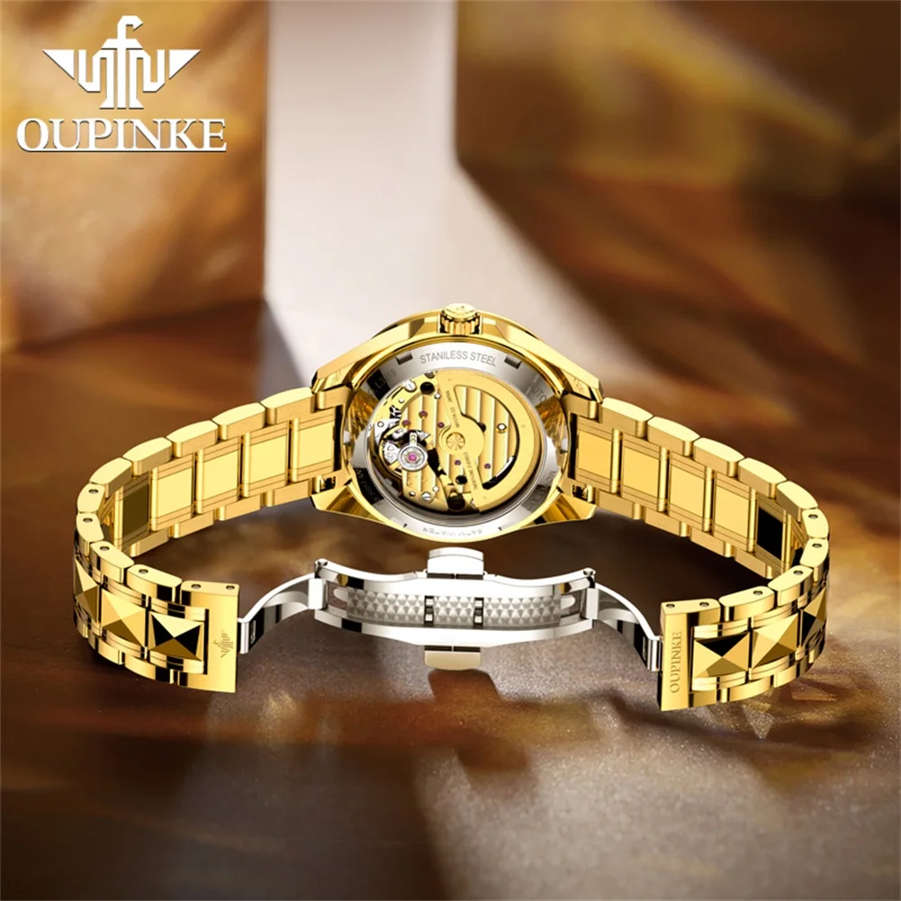 OUPINKE 3259 Real Gold Automatic Mechanical Watch for Women Ladies Hand Clock Original Luxury Tungsten Steel Strap Watch Women - Image 3