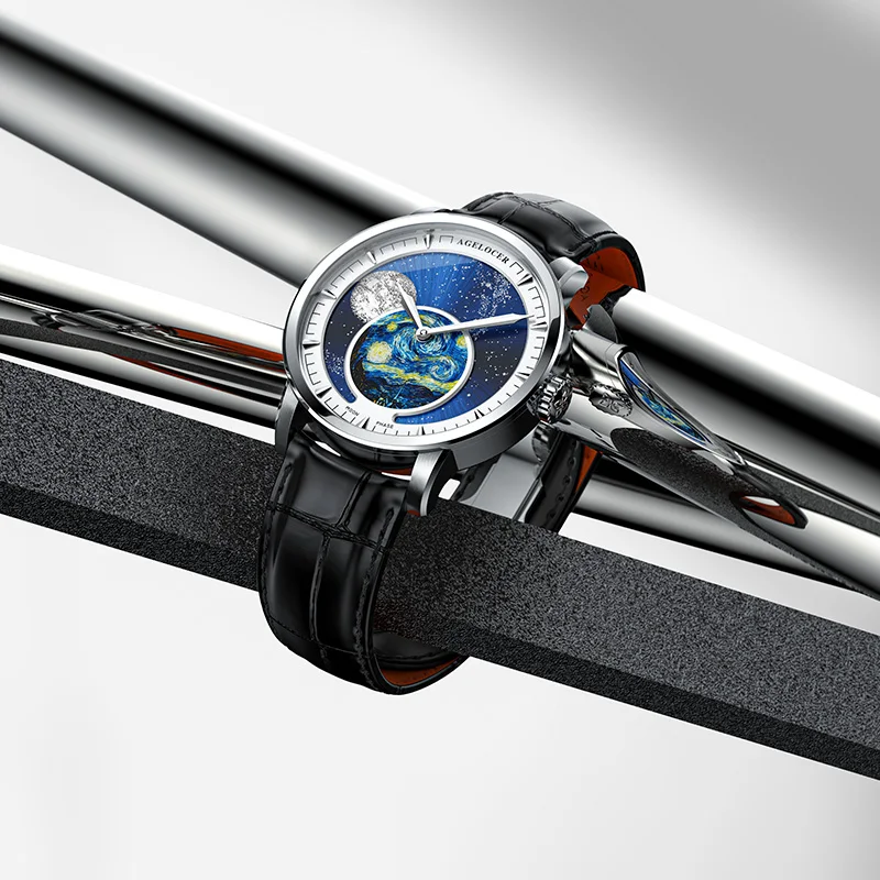 AGELOCER Original Astronomer Watch Van Gogh Oil Painting Men Luxury Automatic Mechanical Moon Phase Watch Birthday Gift for Men - Image 10