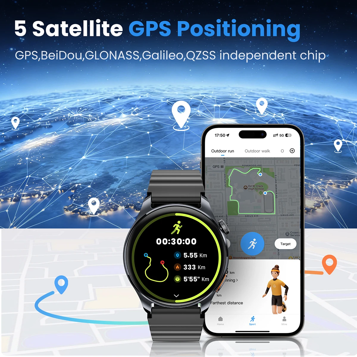 HAYLOU Watch 4S GPS Smartwatch 1.43” HD AMOLED Display 5 Satellite GPS Positioning 120+ Workout Modes Sport Fitness Smart Watch - Image 2