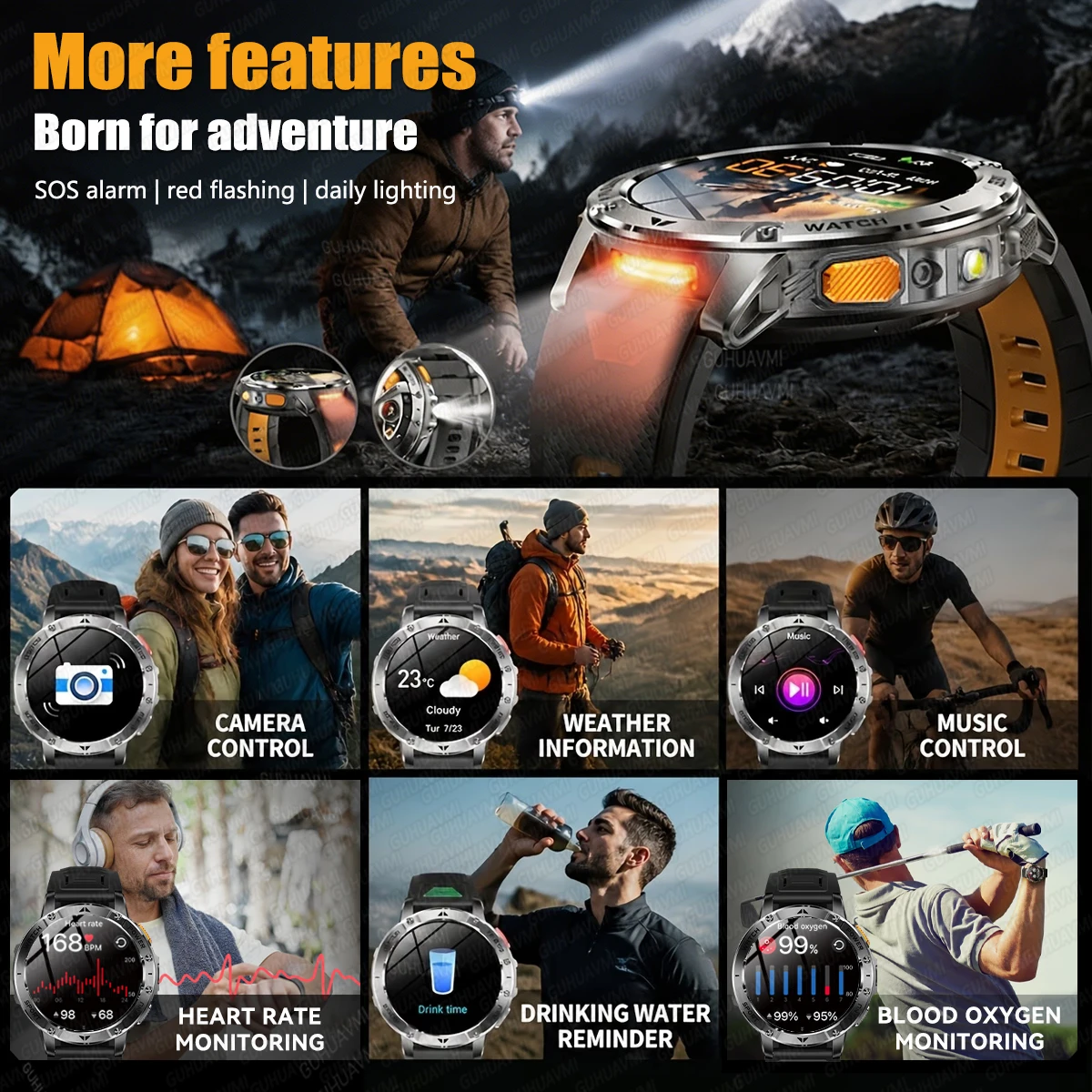 2026 New 1400mAh Large Battery SmartWatch Outdoor Flashlight 5ATM Waterproof Heart Rate SOS Bluetooth Call Sports Smartwatch Men - Image 17