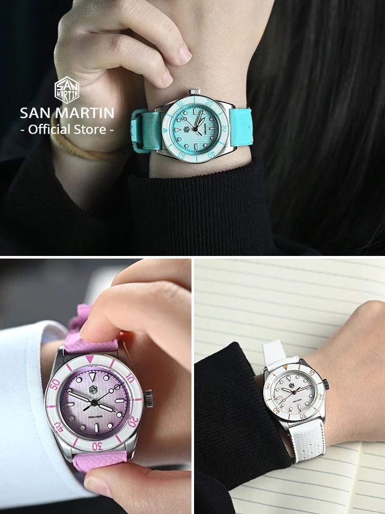 San Martin 2026 32.5mm Women’s Wristwatch Elegant Luxury Quartz Watch Ladies Fashion Guilloche MOP Dial Sapphire WR200m SN0151 - Image 4