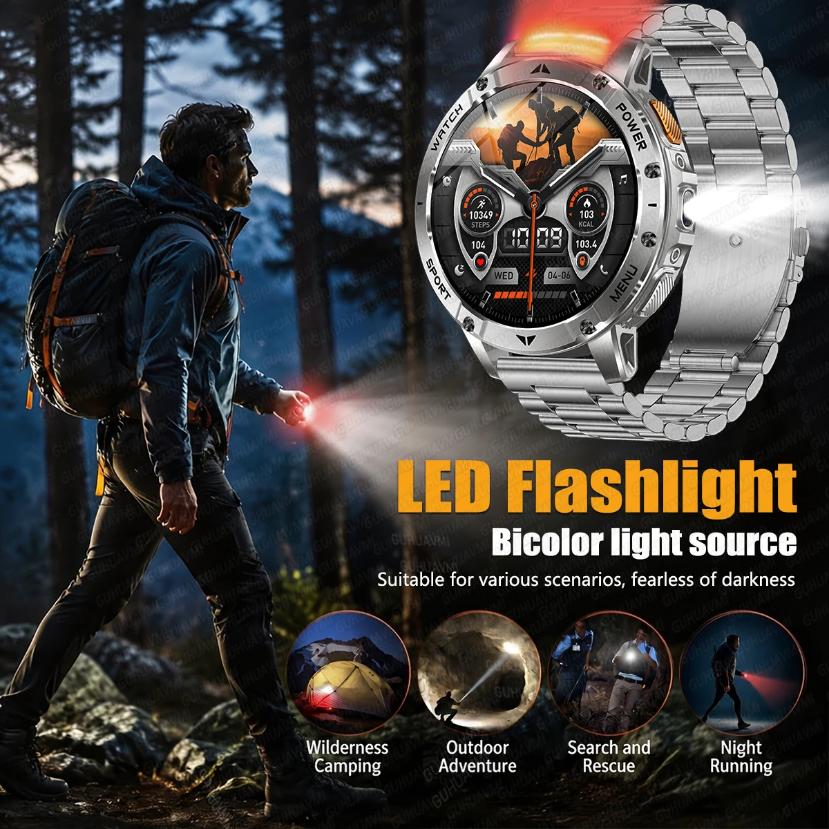 2026 New 1400mAh Large Battery SmartWatch Outdoor Flashlight 5ATM Waterproof Heart Rate SOS Bluetooth Call Sports Smartwatch Men - Image 11