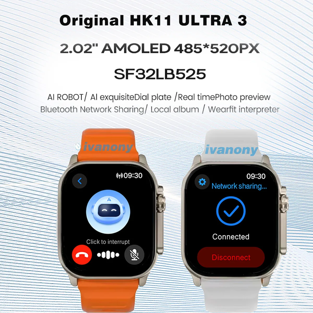 Original HK11 ULTRA3 Smart Watch Support TWS Earphone Connect Network Share Connection AI Robots Receive Call AMOLED Smartwatch - Image 9