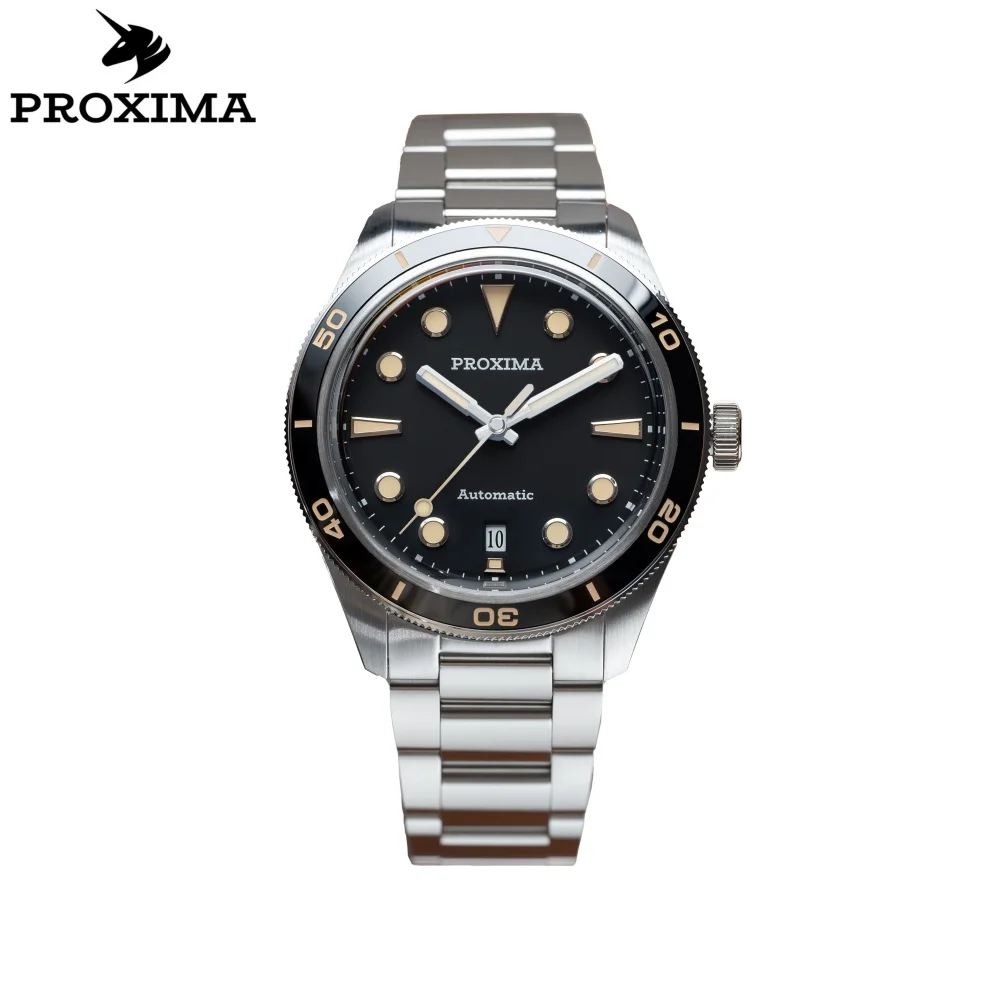 Proxima PX1697-1AB Men's Luxury Watch Business Waterproof Stainless Steel Automatic Enamel Black Male Clock Reloj Hombre