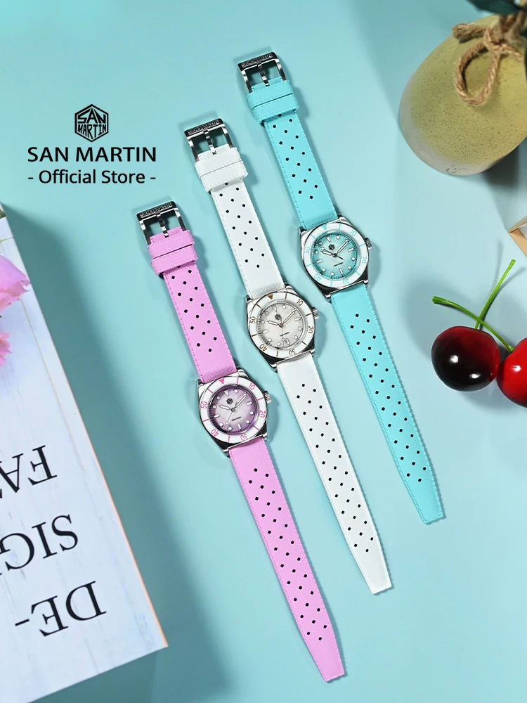 San Martin 2026 32.5mm Women’s Wristwatch Elegant Luxury Quartz Watch Ladies Fashion Guilloche MOP Dial Sapphire WR200m SN0151 - Image 2