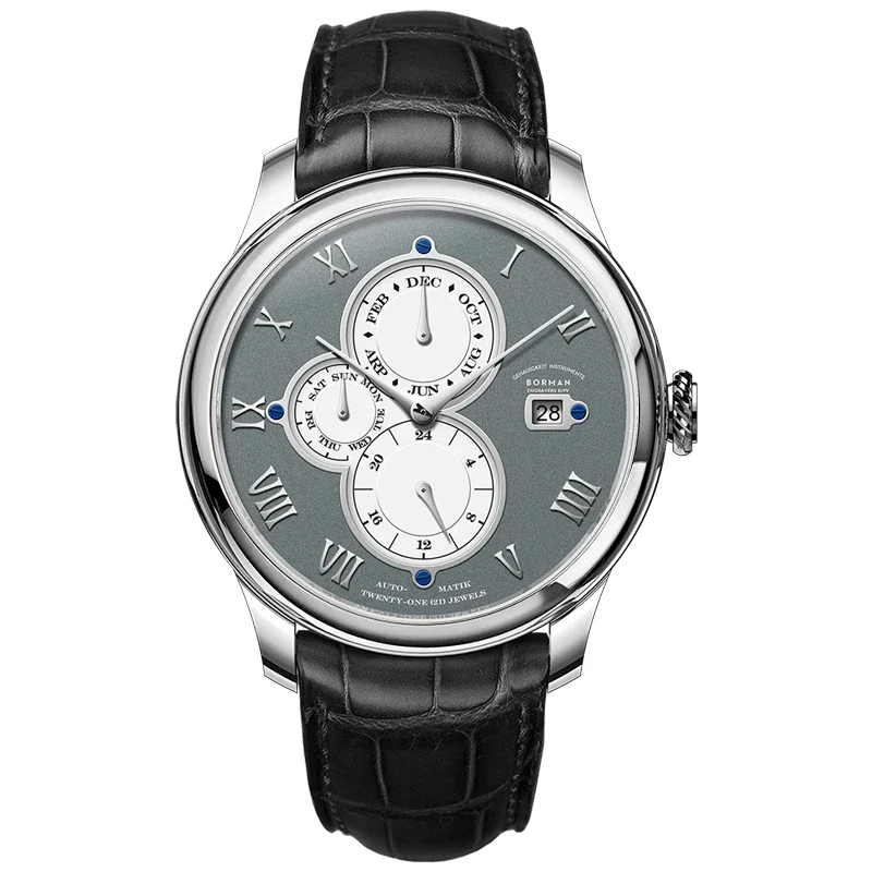 Luxury Brand BORMAN Automatic Mechanical Men's Watches Sapphire 50M Waterproof Multi-function Dial Retro Leather Clocks BM18011 - Image 2
