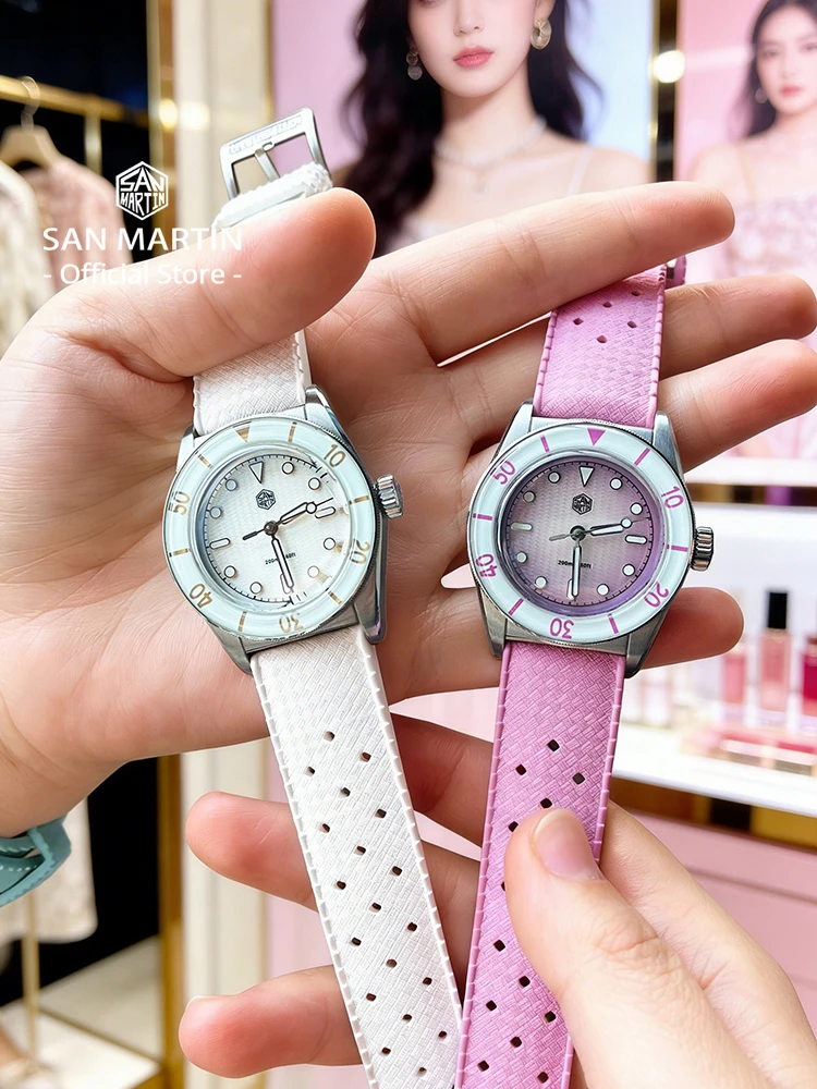 San Martin 2026 32.5mm Women’s Wristwatch Elegant Luxury Quartz Watch Ladies Fashion Guilloche MOP Dial Sapphire WR200m SN0151 - Image 3