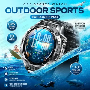 2026 New Outdoor Sports Smart Watch Built-in GPS Offline Map 10ATM Waterproof Swim Run Compass Altimeter Men Military Smartwatch