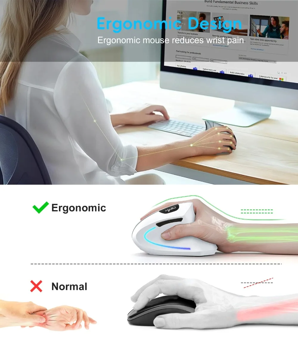 New Dual Mode Wireless Vertical Mouse Bluetooth 5.1 Silent Ergonomic 6 Buttons Type‑C 2400DPI Anti‑Mouse Hand for Office Laptop - Image 17