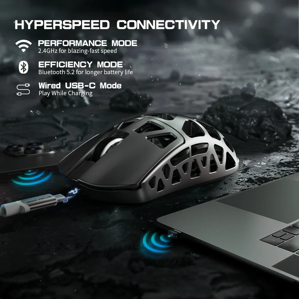 ATTACK SHARK R3 Magnesium Alloy Gaming Mouse 8K SUPERLIGHT 8000Hz 6 Adjustable DPI up to 26000 PAW3395 BT/2.4G Wireless/Wired - Image 7