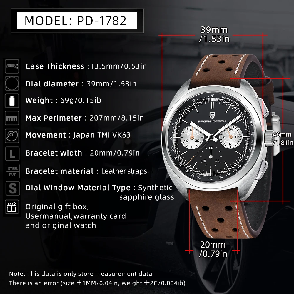 PAGANI DESIGN 2026 Retro Luxury Men's Quartz Watches Sports Chronograph VK63 Watch For Men AR Sapphire Waterproof Leather Clock - Image 5