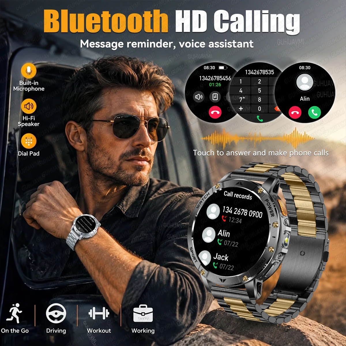 2026 New 1400mAh Large Battery SmartWatch Outdoor Flashlight 5ATM Waterproof Heart Rate SOS Bluetooth Call Sports Smartwatch Men - Image 6