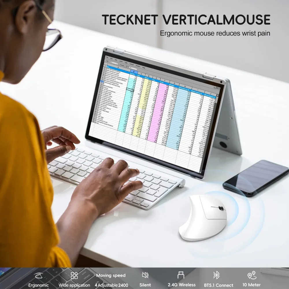 New Dual Mode Wireless Vertical Mouse Bluetooth 5.1 Silent Ergonomic 6 Buttons Type‑C 2400DPI Anti‑Mouse Hand for Office Laptop - Image 22