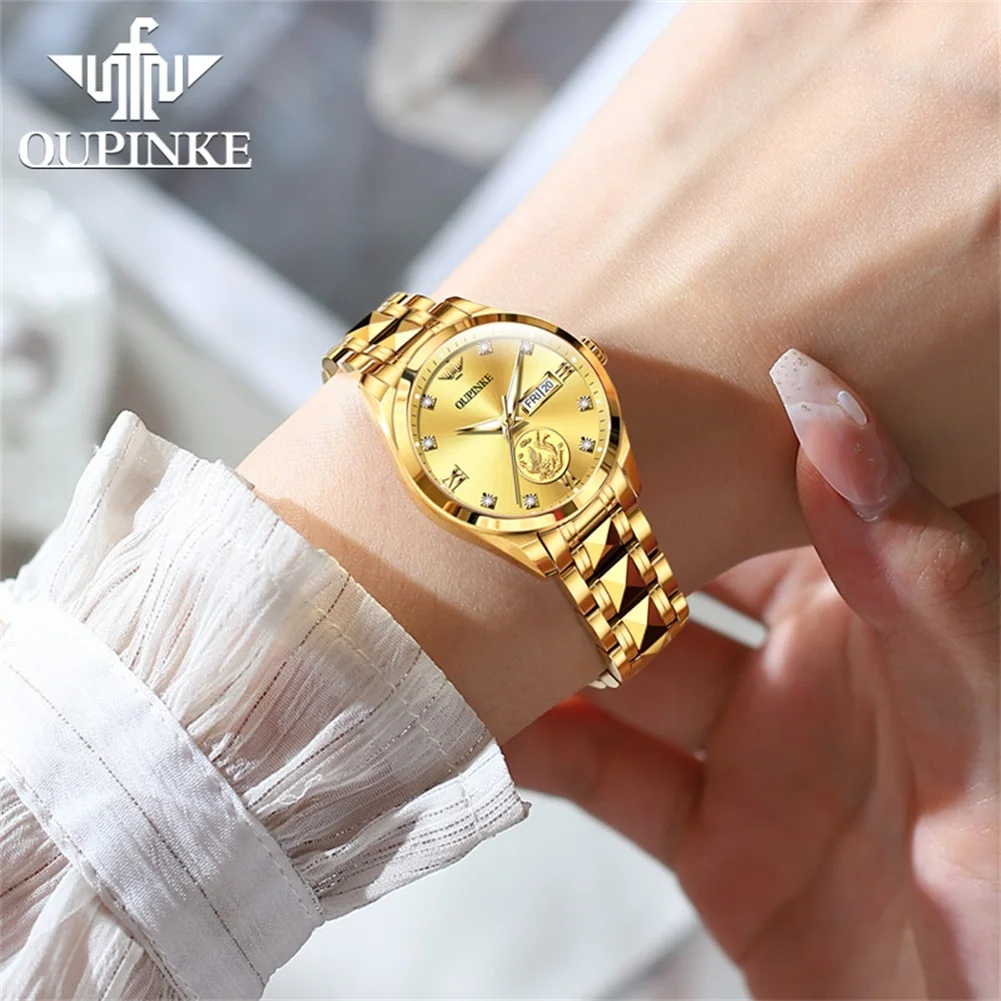 OUPINKE 3259 Real Gold Automatic Mechanical Watch for Women Ladies Hand Clock Original Luxury Tungsten Steel Strap Watch Women - Image 5