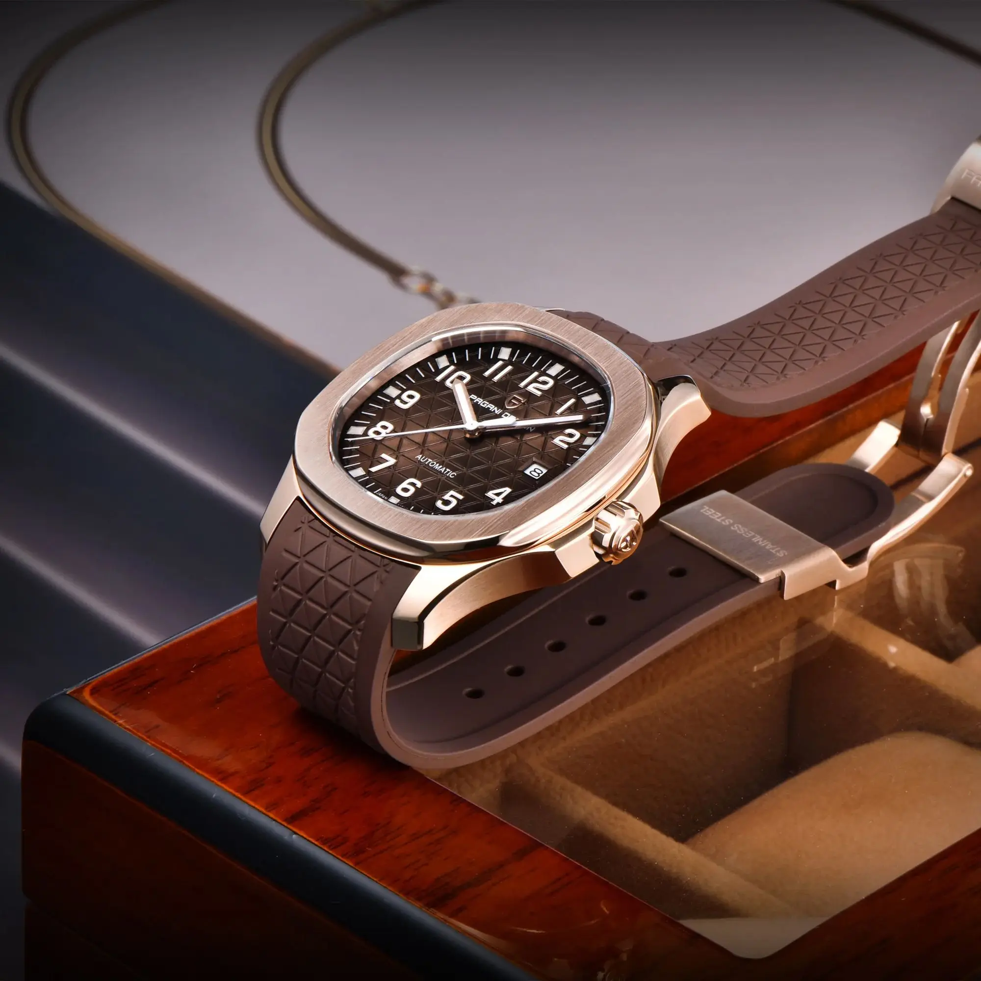 PAGANI DESIGN 2026 New Men's Watches Rose Gold Top Luxury Automatic Watch For Men Barrel dial Steel Mechanical Wristwatch Men - Image 10