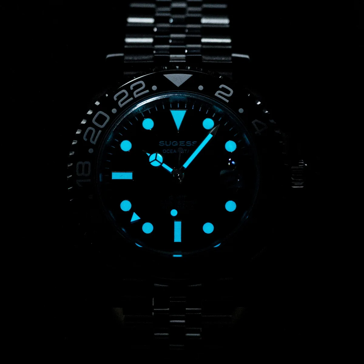 Sugess GMT Diving Watch of Men Automatic Mechanical Waterproof Wristwatches Peacock SL3032 Movement Ceramic Bezel Jubille Band - Image 4