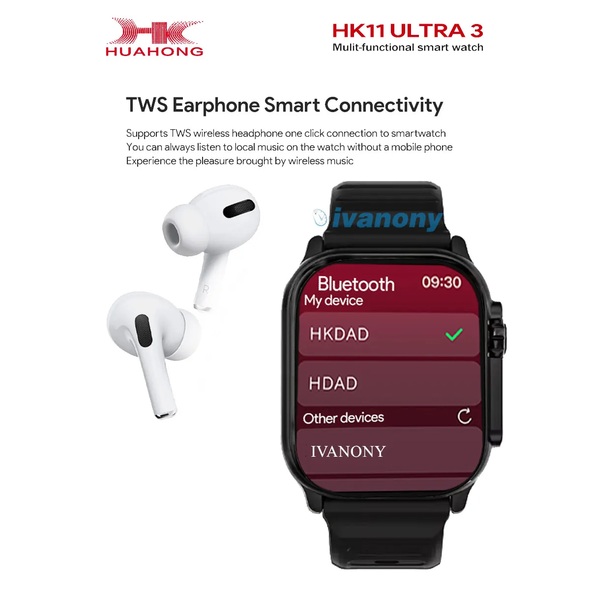 Original HK11 ULTRA3 Smart Watch Support TWS Earphone Connect Network Share Connection AI Robots Receive Call AMOLED Smartwatch - Image 7