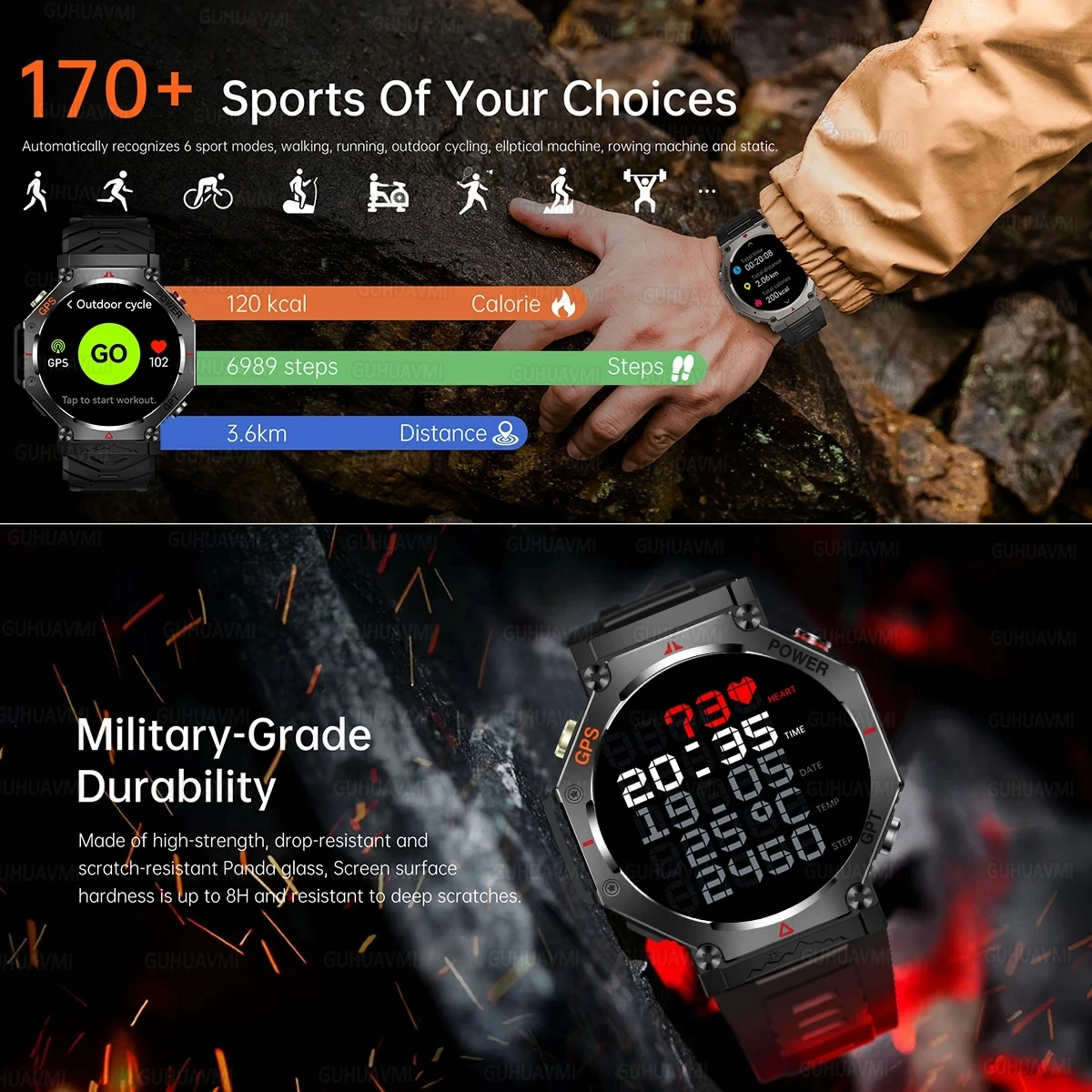 T-Rex 3 Ultra Military Grade GPS Smart Watch 10ATM Waterproof Compass Altimeter Barometric AMOLED Men HD Call Sports Smartwatch - Image 5