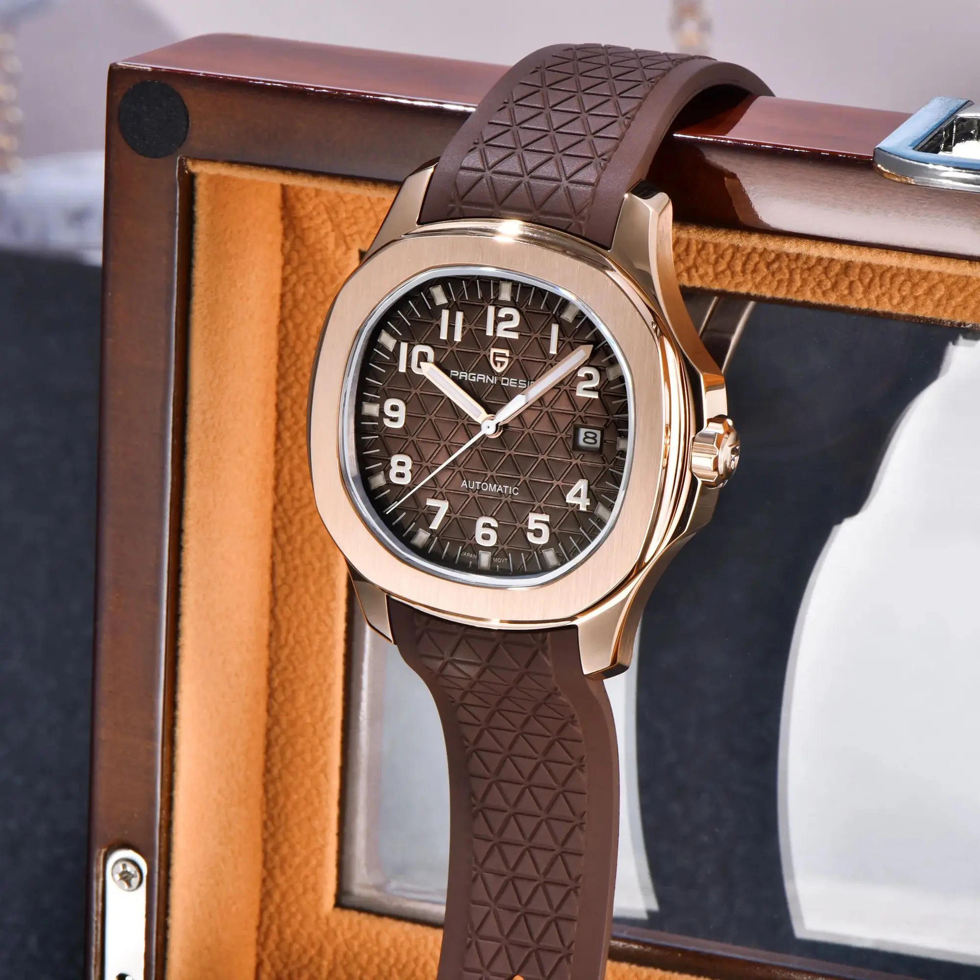 PAGANI DESIGN 2026 New Men's Watches Rose Gold Top Luxury Automatic Watch For Men Barrel dial Steel Mechanical Wristwatch Men - Image 8