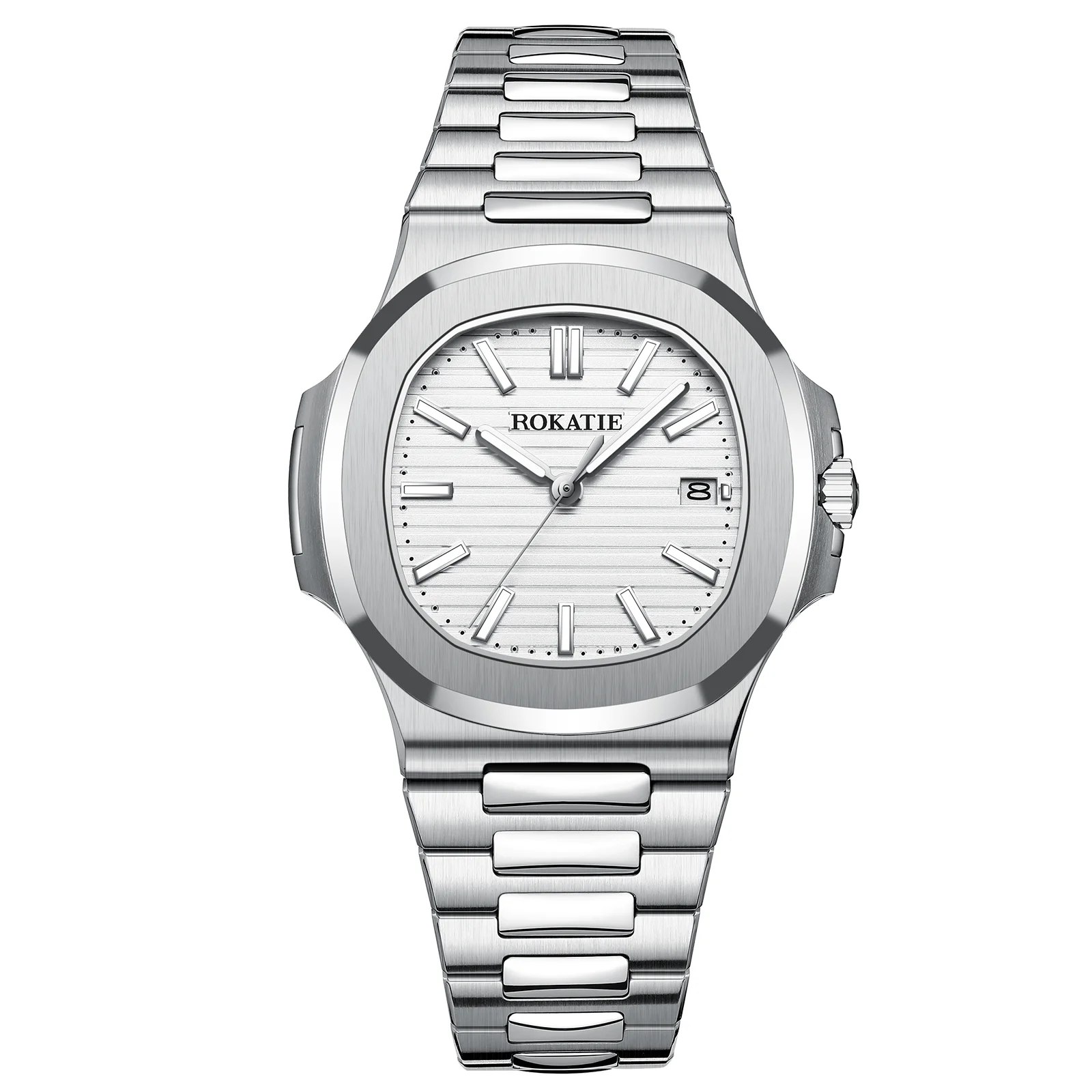 ROKATIE 2024 Luxury 9015 Japanese Movement Stainless Steel Watch 38mm Case Luminous Feature Day 50m Waterproof Watches for men
