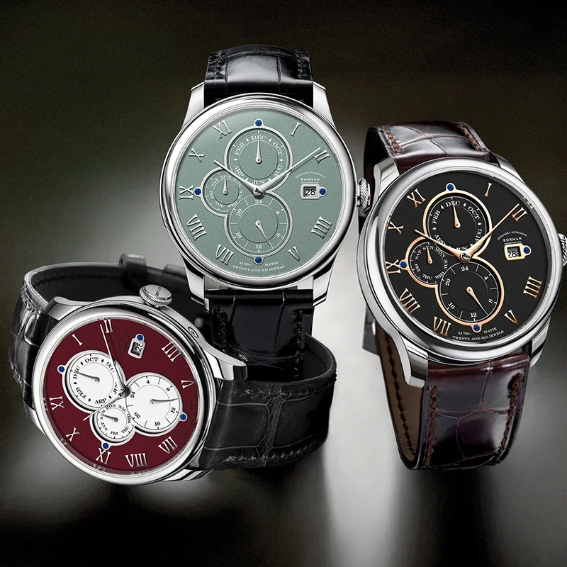 Luxury Brand BORMAN Automatic Mechanical Men's Watches Sapphire 50M Waterproof Multi-function Dial Retro Leather Clocks BM18011 - Image 8