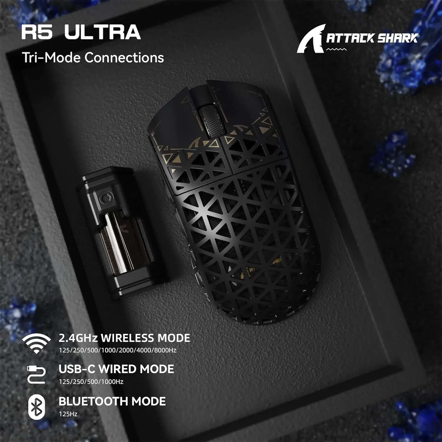 ATTACK SHARK R5 Ultra 39g Carbon Fiber 8000Hz Wireless Gaming Mouse, 42000DPI, PAW3950MAX Sensor, Nordic 52840 Chip, Tri-Mode - Image 6