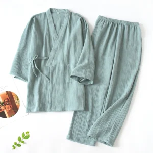 2026 Japanese Kimono Set 100%Cotton Pajamas Two-piece Couple Yukata Loose Men’s And Women’s Sweat Steaming Suit Home Service Set